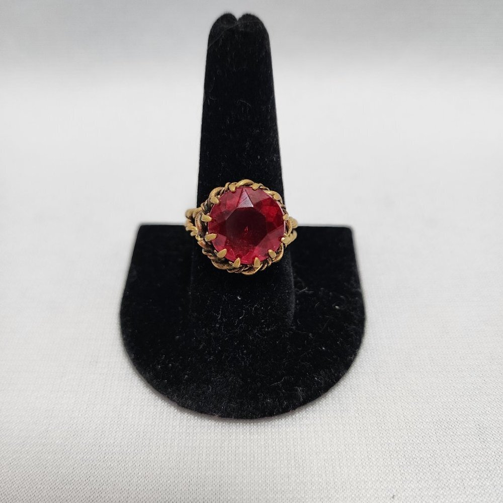 Large Ruby Red Adjustable Costume Ring - image 3